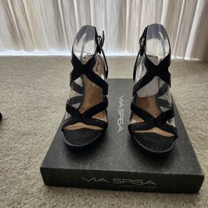 Via Spiga black python sandals